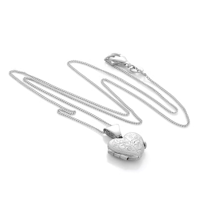 Tiny Sterling Silver Engraved Heart Locket on Chain