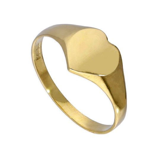 9ct Gold Engravable Teenage Heart Signet Ring Size F - M