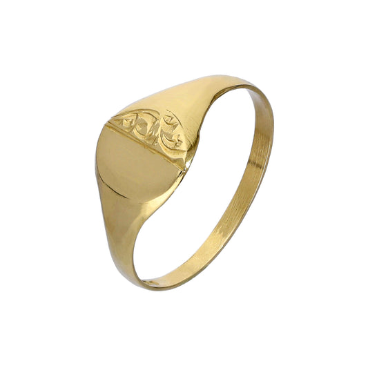 9ct Gold Engraved Teenage Round Signet Ring Size F - M