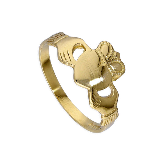 9ct Gold Engravable Teenage Claddagh Ring Size F - M