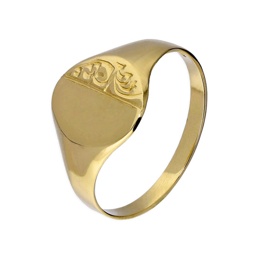 9ct Gold Engraved Ladies Round Signet Ring Size L - Q