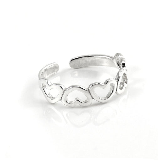 Plain Sterling Silver 4mm Adjustable Inverted Hearts Band Toe Ring