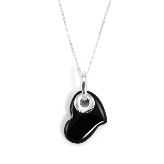 Sterling Silver & Black Agate Gemstone Heart Pendant