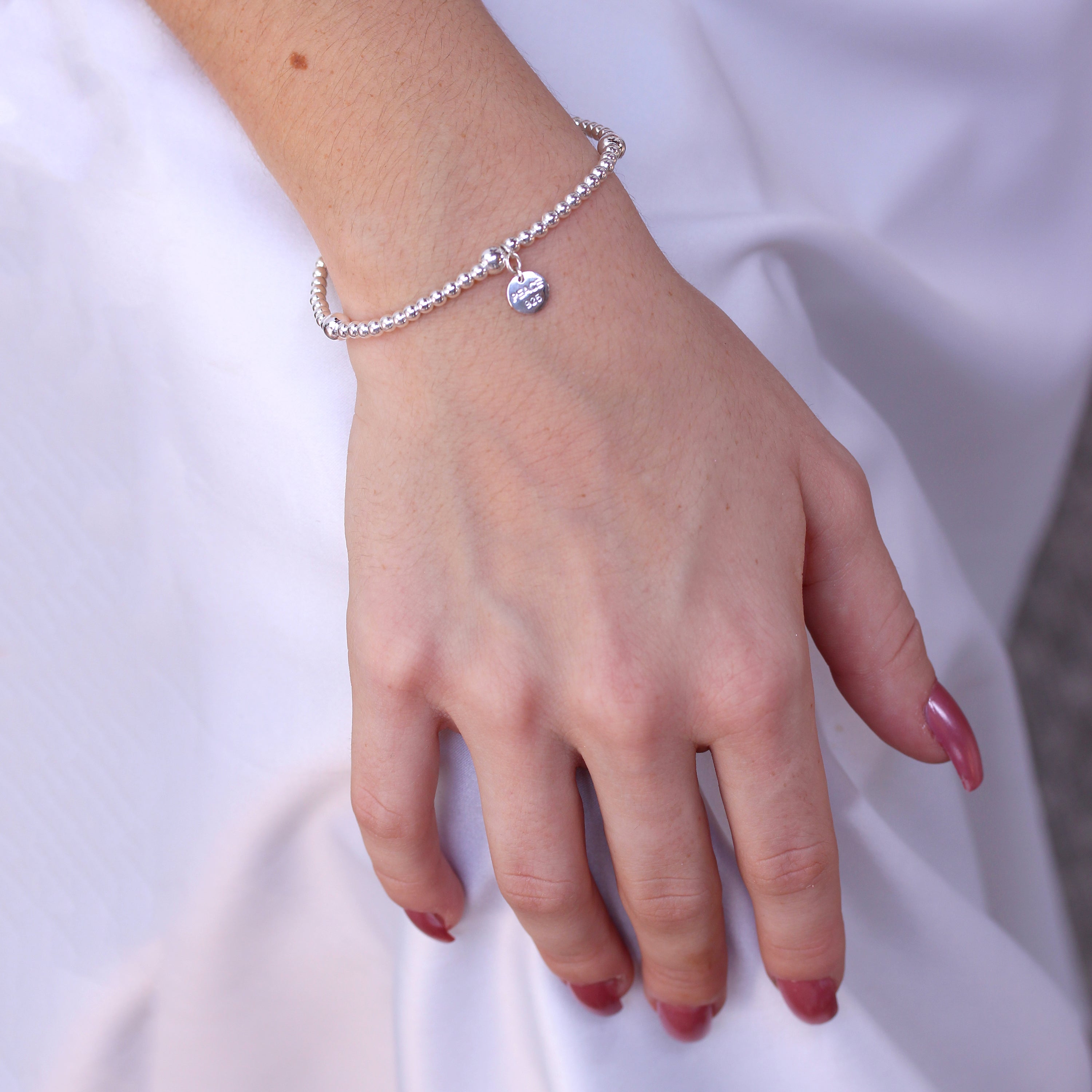 Sterling Silver Stretchy Beaded Charm Bracelet