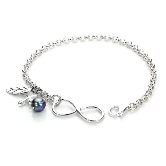 Sterling Silver Pearl Rolo Chain Infinity Bracelet