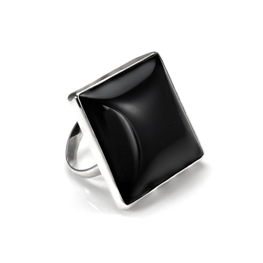Sterling Silver Black Agate Diamond Shaped Adjustable Ring