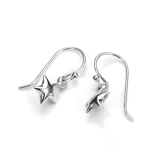 Sterling Silver Puffed Star Drop Earrings