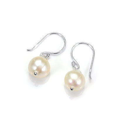 Sterling Silver 9mm Freshwater Pearl Drop Earrings