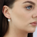Sterling Silver Mother of Pearl Flat Heart Drop Earrings