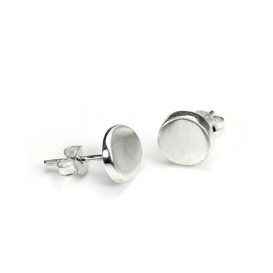 Sterling Silver 8mm Brushed Button Stud Earrings