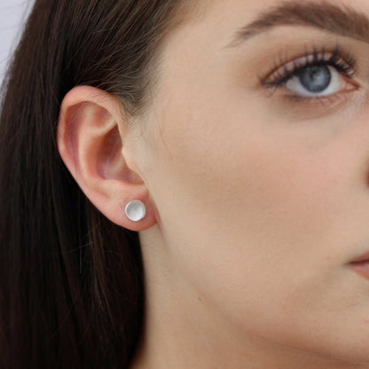 Sterling Silver 8mm Brushed Button Stud Earrings