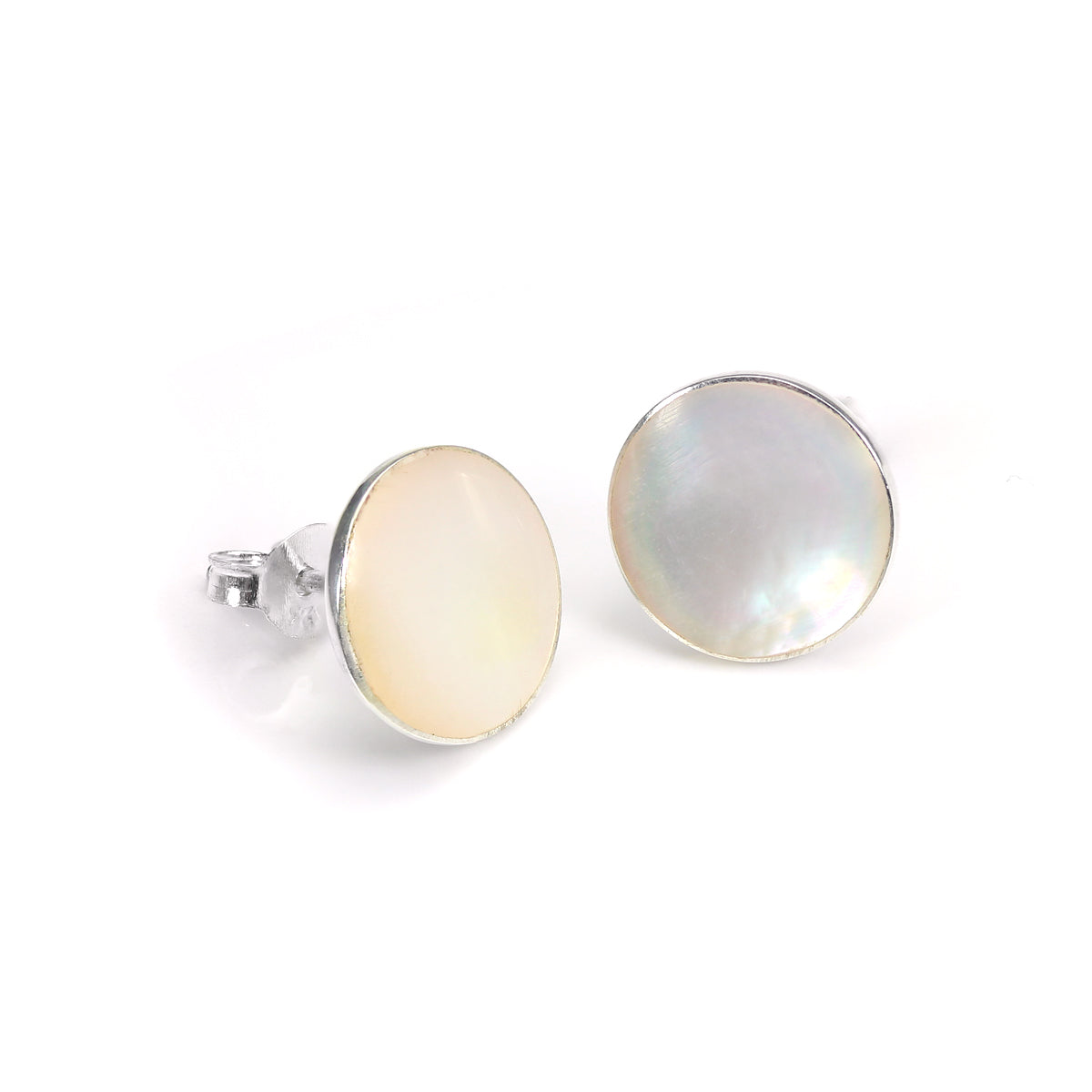 Sterling Silver Mother of Pearl 10mm Round Stud Earrings