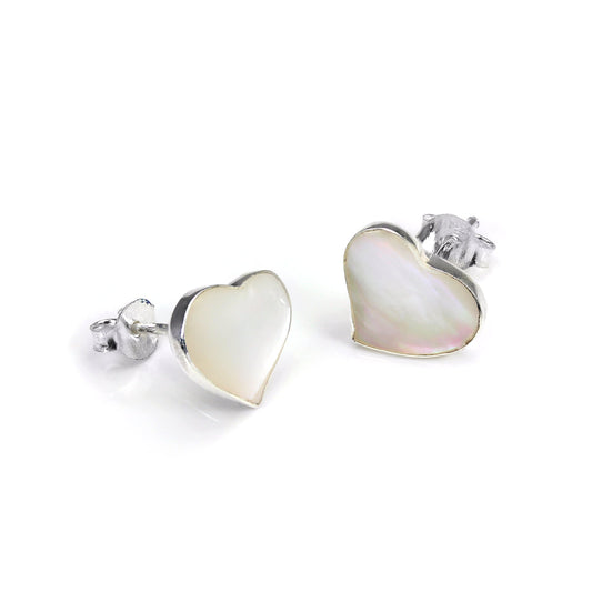 Sterling Silver Mother of Pearl Heart Stud Earrings