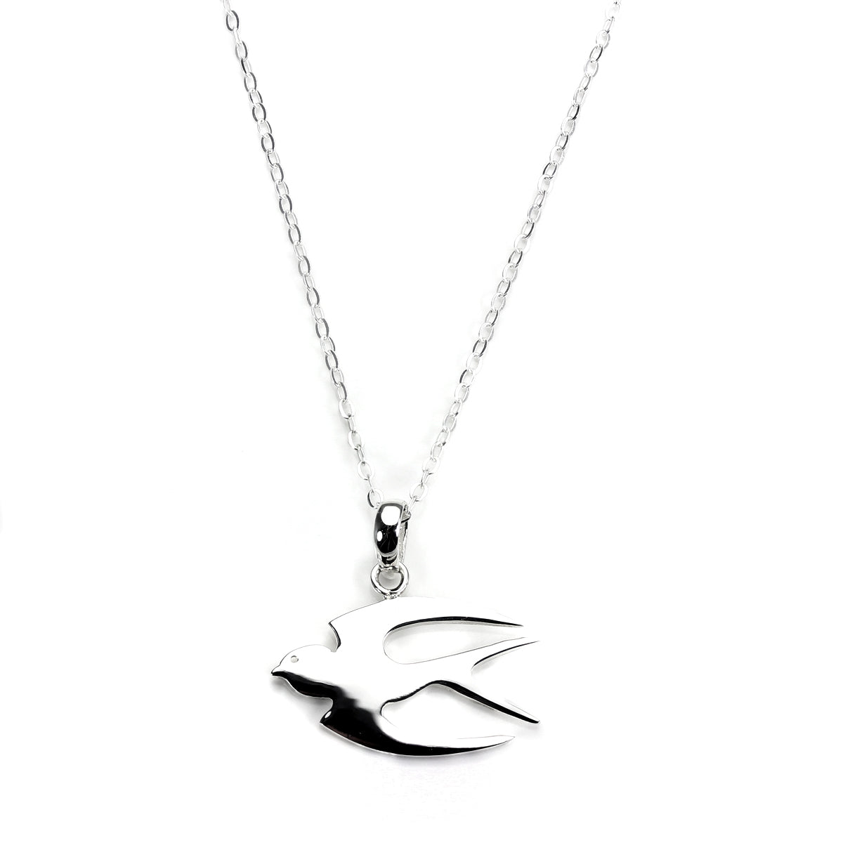 Sterling Silver Flat Swallow Pendant Necklace