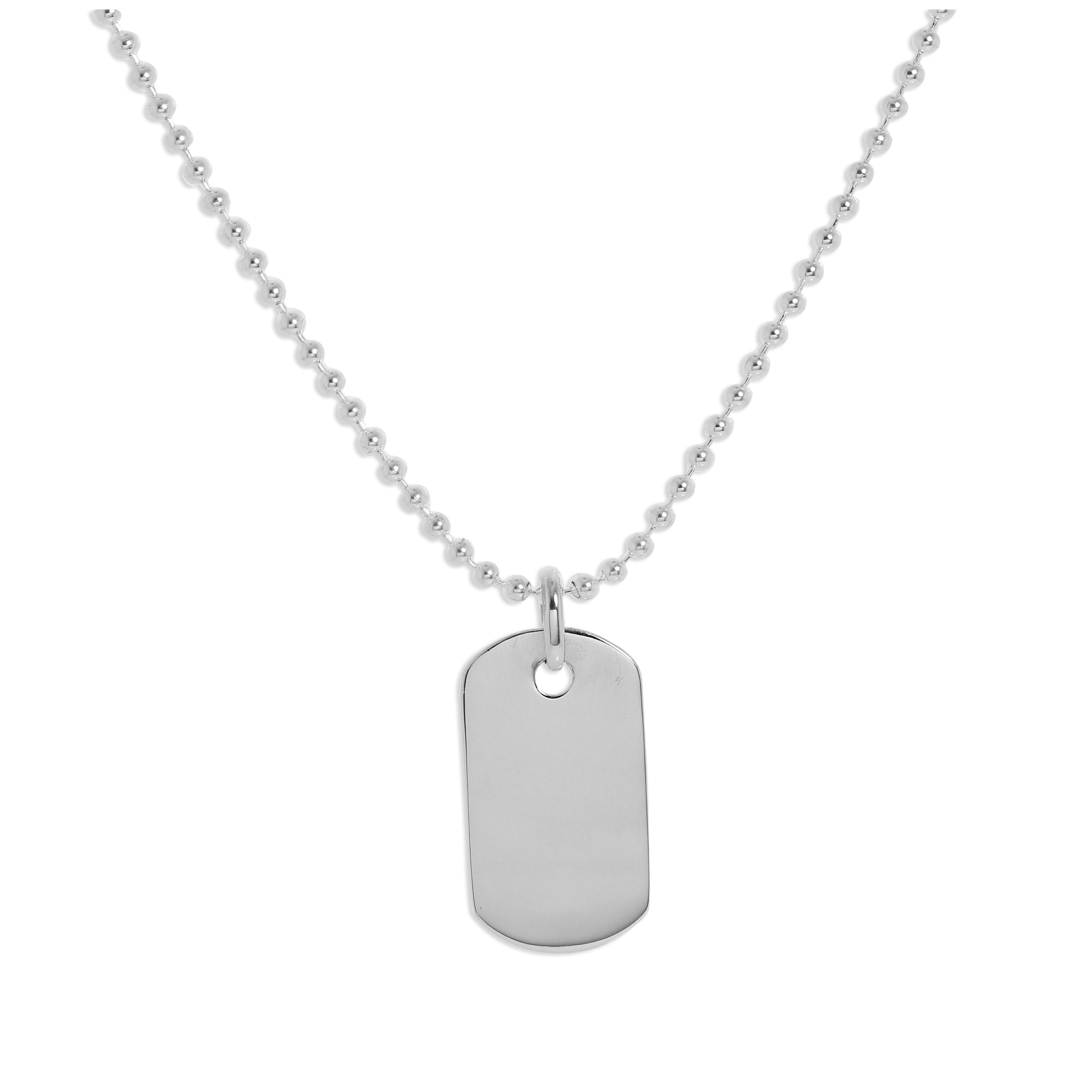 Sterling Silver Plain Engravable Dog Tag Pendant Necklace