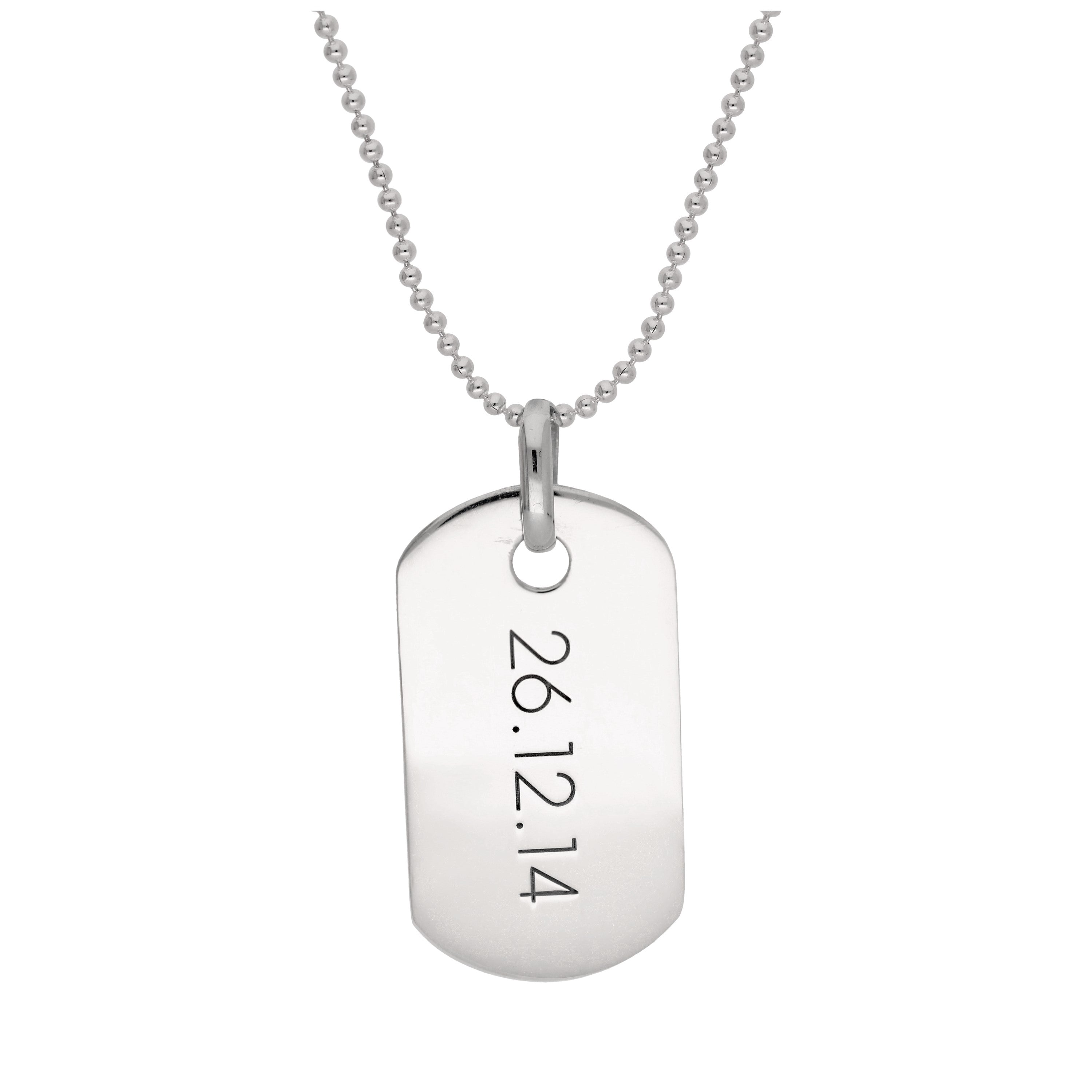 Sterling Silver Plain Engravable Dog Tag Pendant Necklace