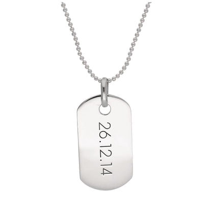 Sterling Silver Plain Engravable Dog Tag Pendant Necklace