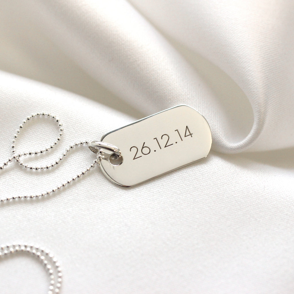 Sterling Silver Plain Engravable Dog Tag Pendant Necklace