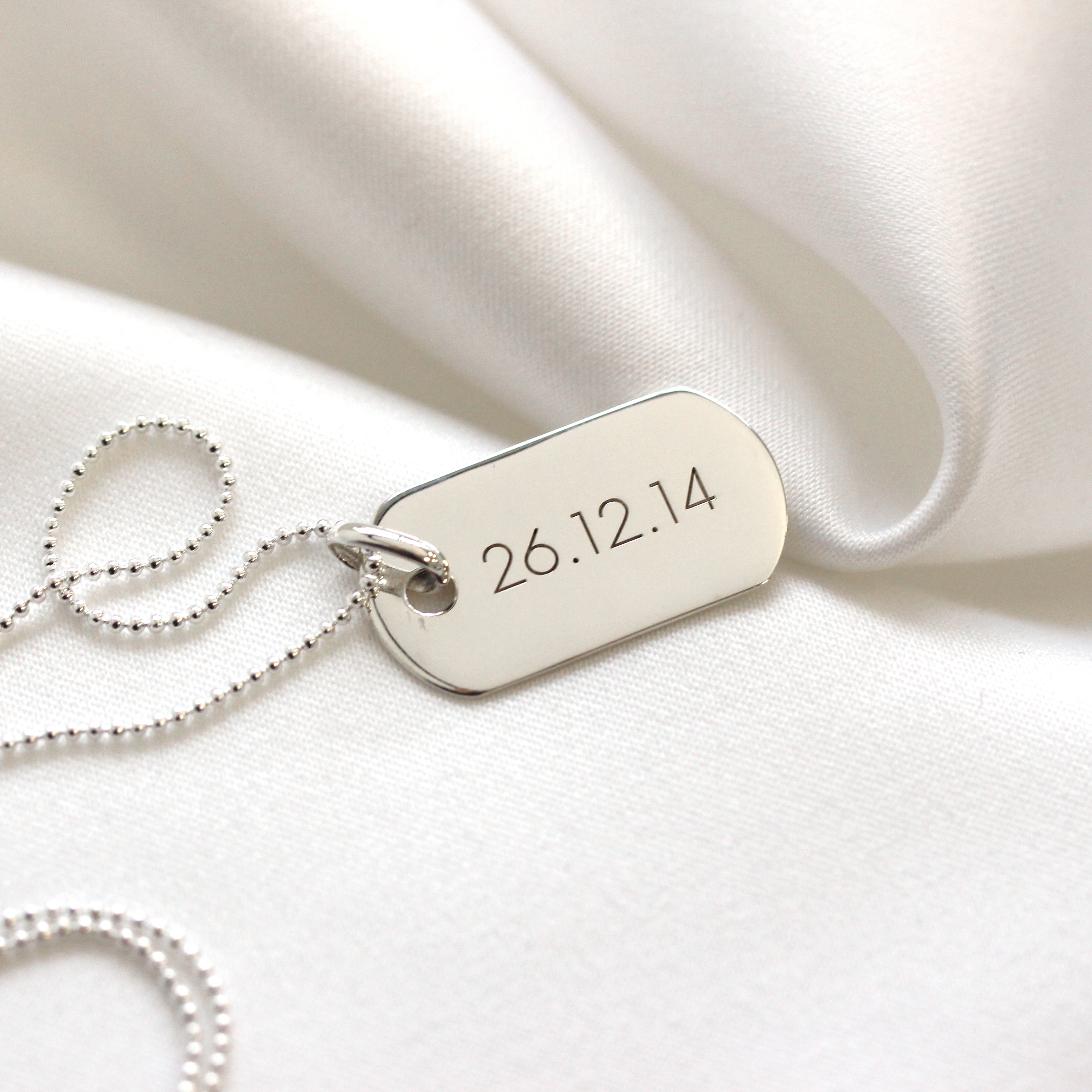 Sterling Silver Plain Engravable Dog Tag Pendant Necklace