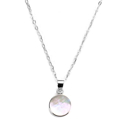 Sterling Silver & Mother of Pearl 10mm Flat Round Pendant Necklace