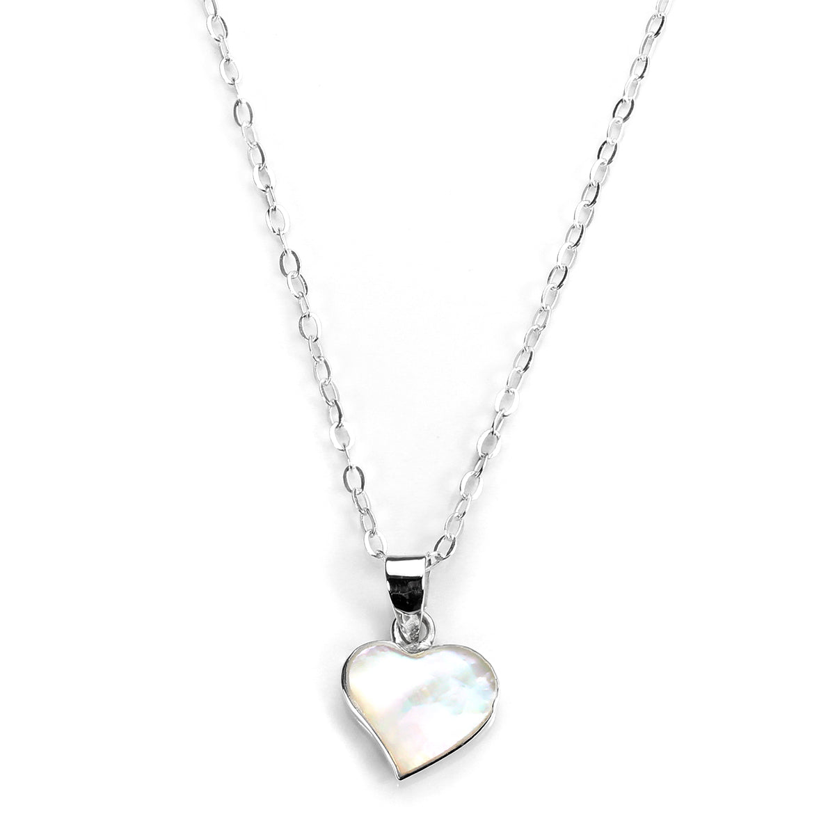 Sterling Silver & Mother of Pearl Flat Heart Pendant Necklace