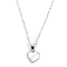 Sterling Silver & Mother of Pearl Flat Heart Pendant Necklace