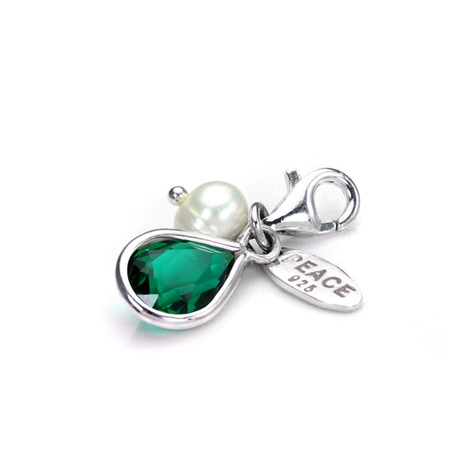 Sterling Silver Emerald CZ Crystal & White Freshwater Pearl Clip-on Charm