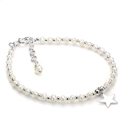 Sterling Silver & White Freshwater Pearl Bracelet with Star Charm