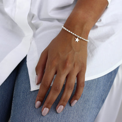 Sterling Silver & White Freshwater Pearl Bracelet with Star Charm