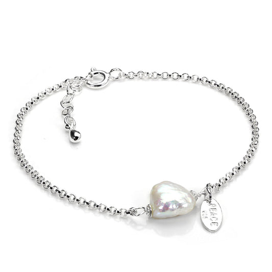 Sterling Silver Rolo Chain Bracelet with Natural Freshwater Pearl