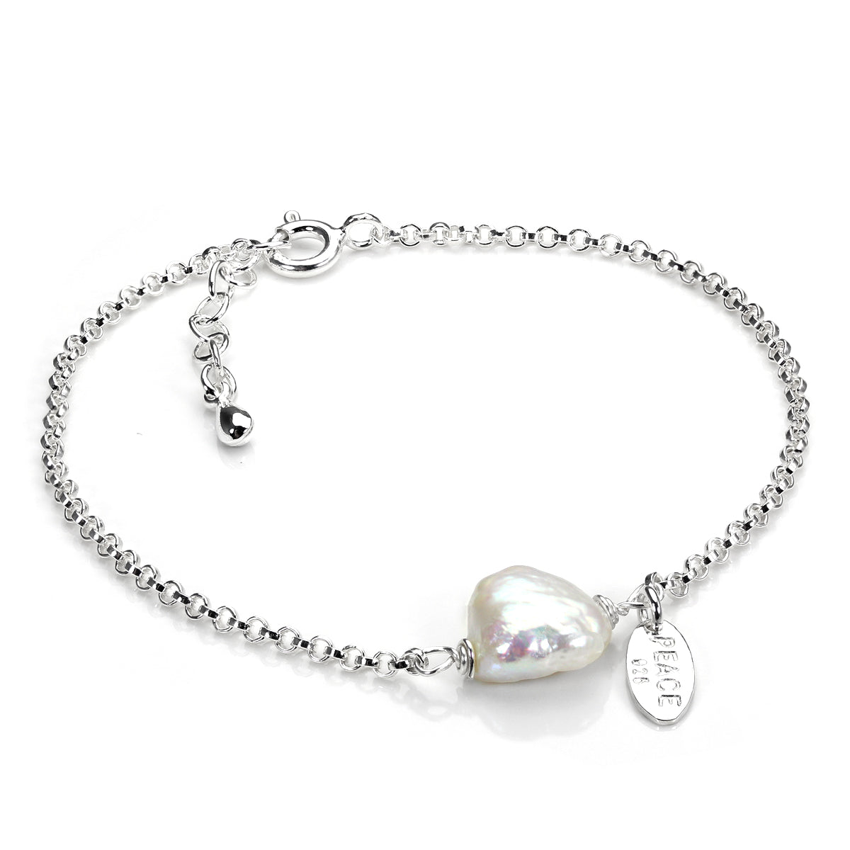Sterling Silver Rolo Chain Bracelet with Natural Freshwater Pearl