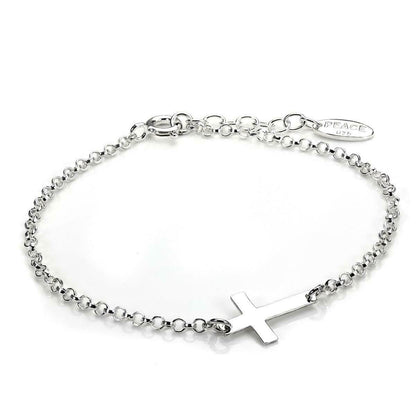 Sterling Silver Rolo Chain Adjustable Bracelet with Cross Charm