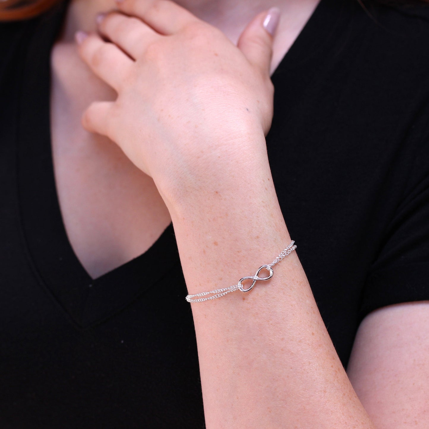 Sterling Silver Rolo Chain Adjustable Bracelet with Large Infinity Charm