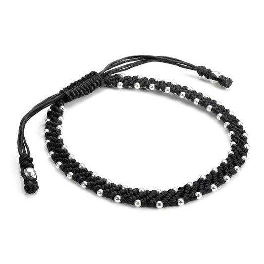 Black Cord Woven Macrame Bracelet with Small Sterling Silver Beads - jewellerybox