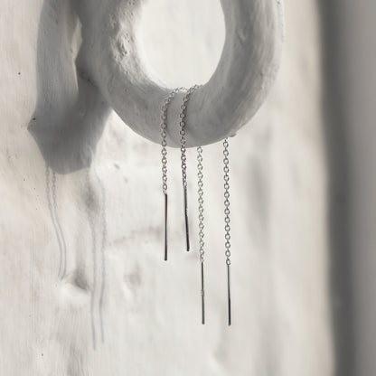 Long Sterling Silver Belcher Chain Threader Pull Through Earrings