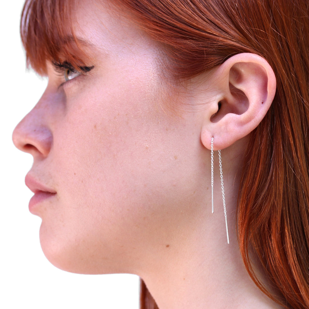 Long Sterling Silver Belcher Chain Threader Pull Through Earrings
