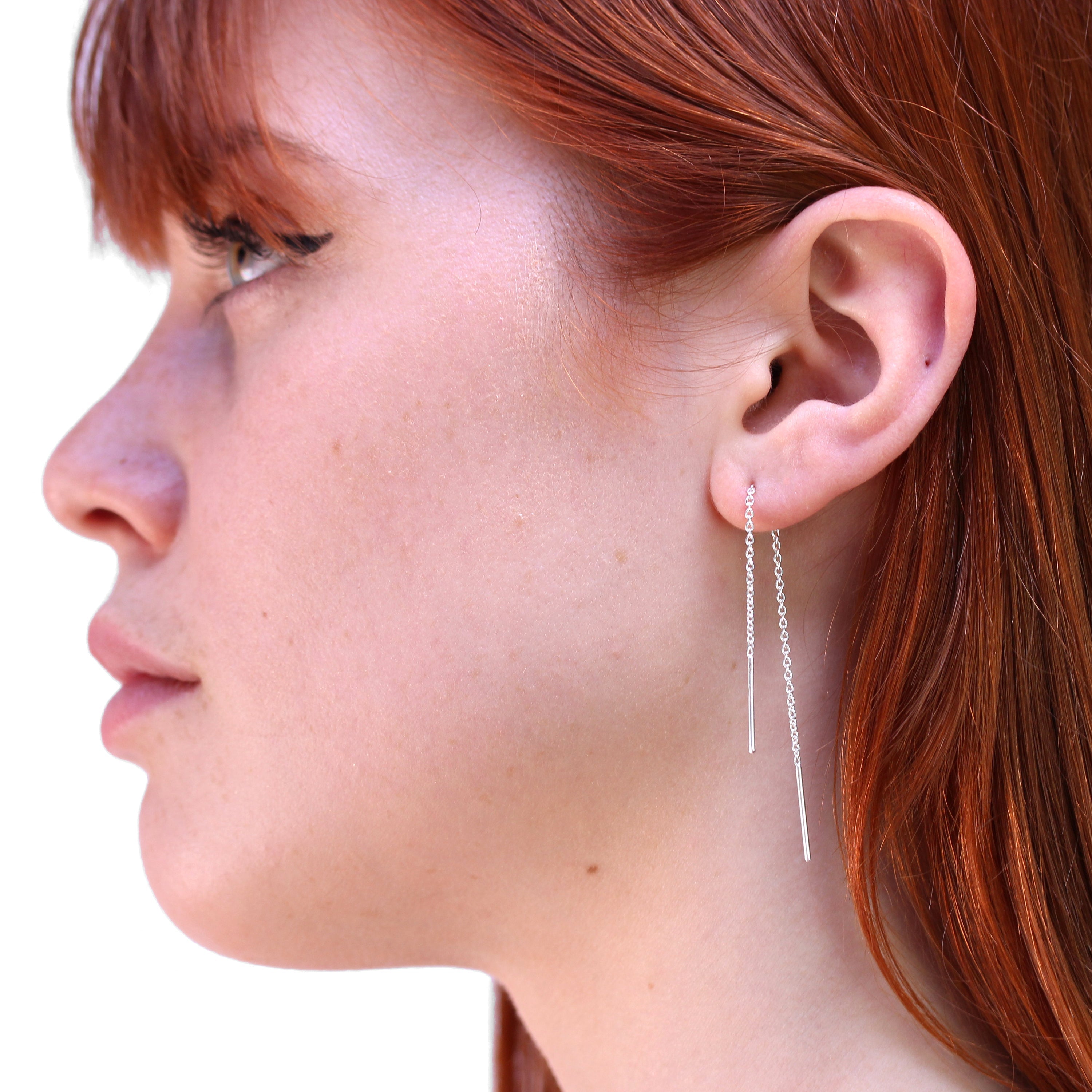 Long Sterling Silver Belcher Chain Threader Pull Through Earrings
