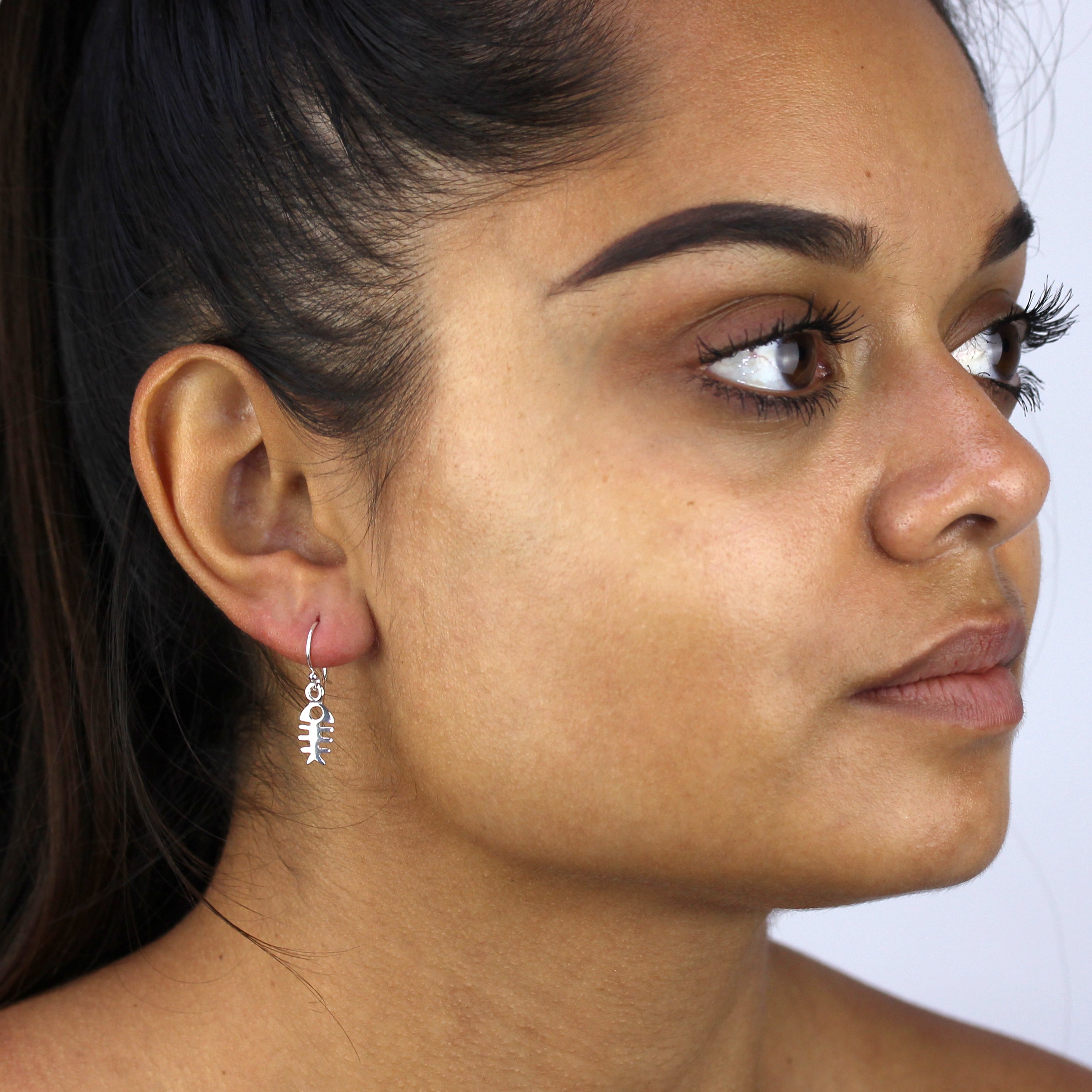 Sterling Silver Fish Bone Dangle Earrings