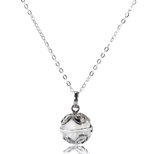 Sterling Silver Chiming Harmony Bola Pendant with Flower Design
