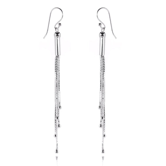 Sterling Silver Box Chain Tassel Chandelier Earrings