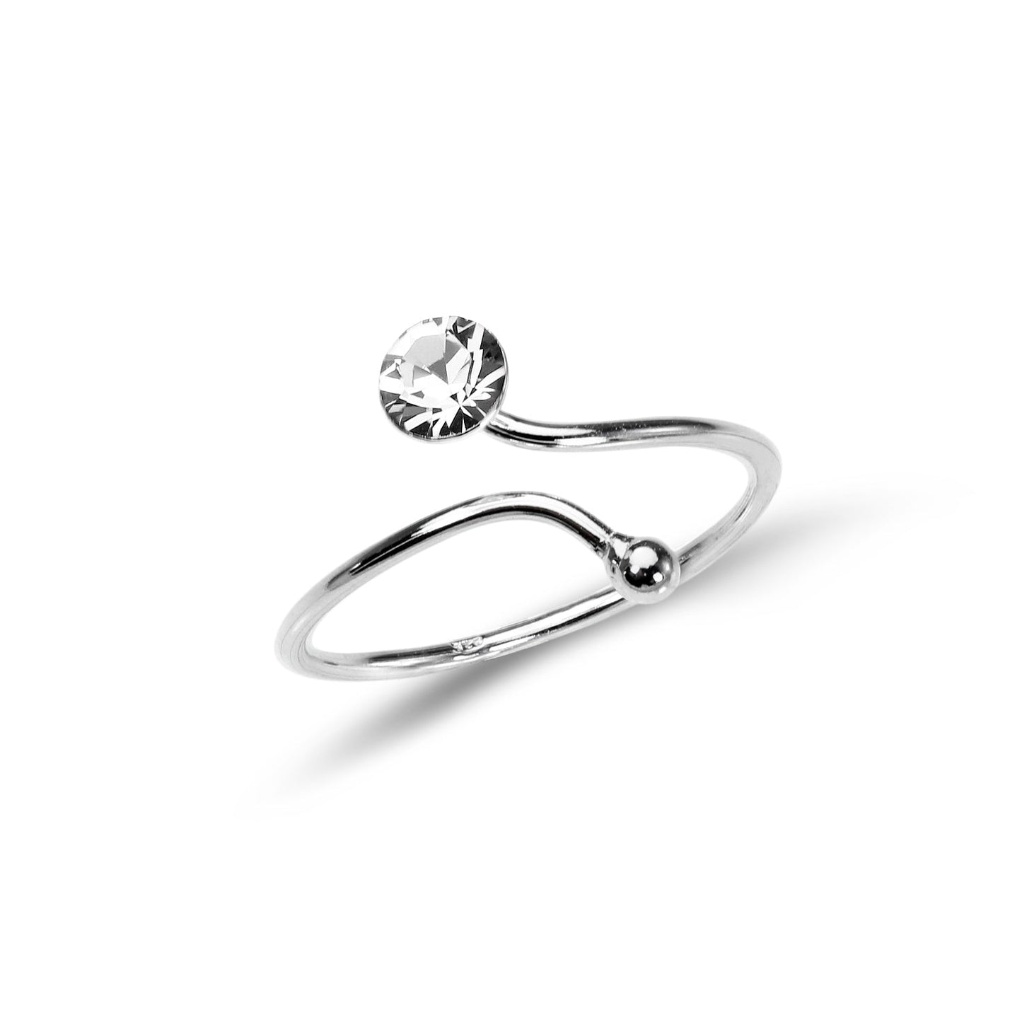 Sterling Silver Adjustable Wire Toe Ring with 4mm Crystal CZ