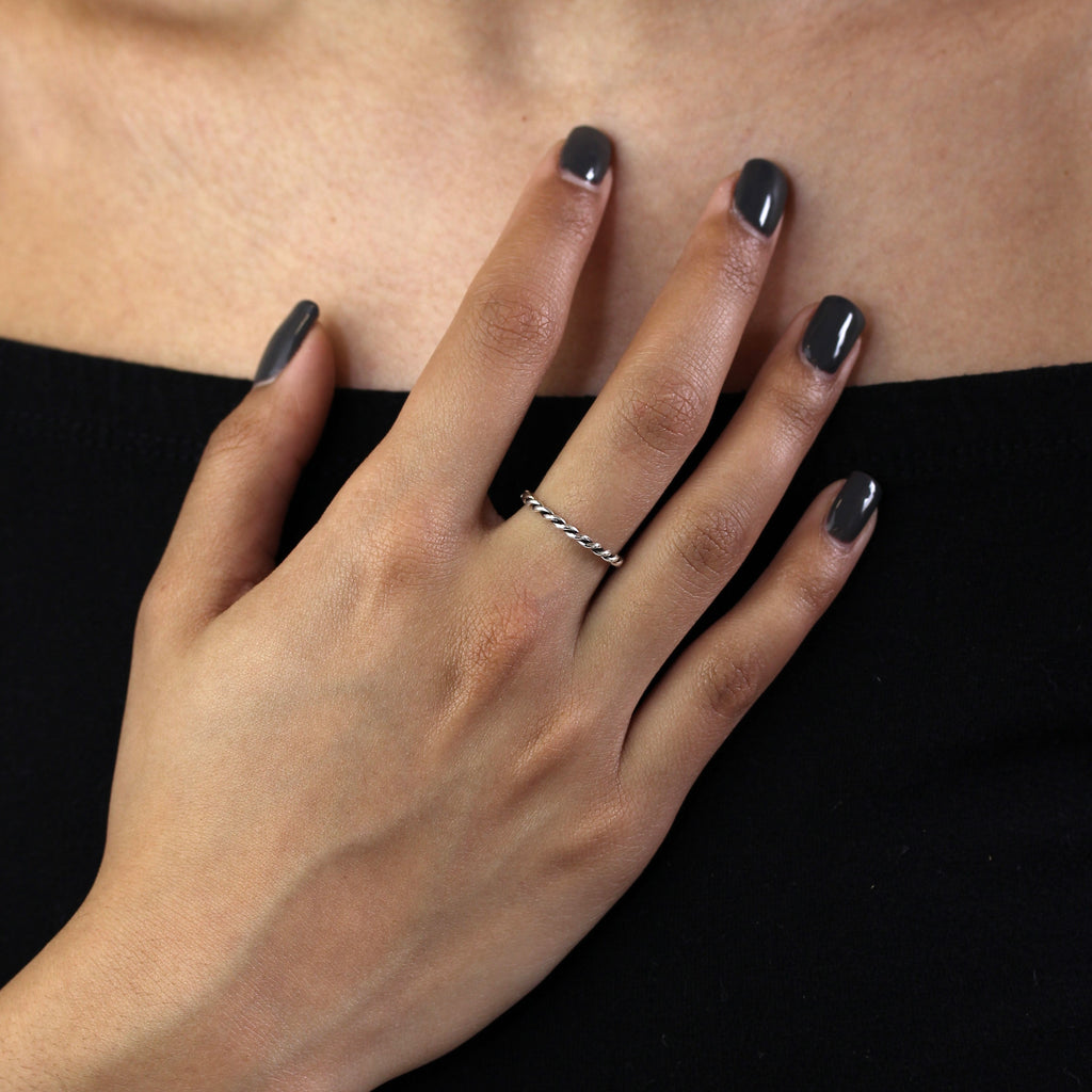 Sterling Silver 2mm Stacking Twisted Rope Ring Sizes I - U