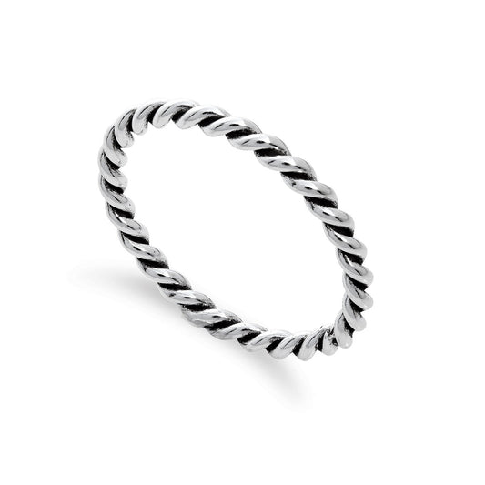 Sterling Silver 2mm Stacking Twisted Rope Ring Sizes I - U