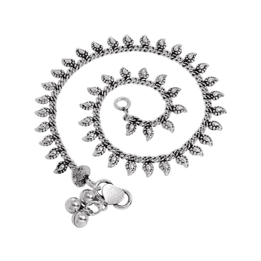 Sterling Silver Anklet with Tiny Leaf Charms