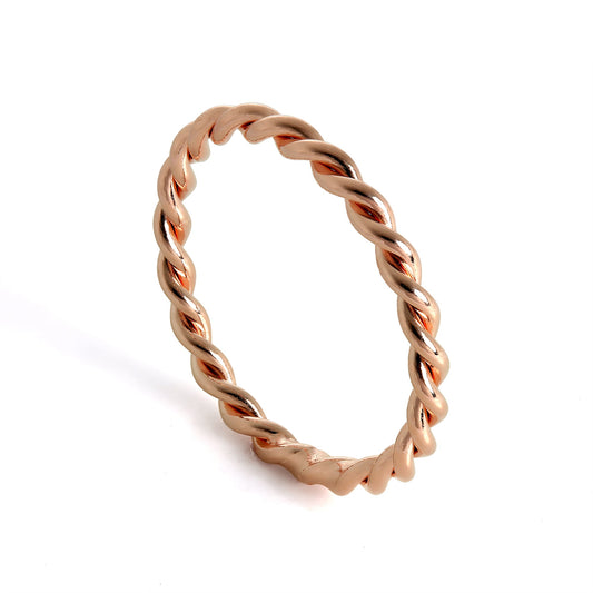 Rose Gold Plated Sterling Silver Twisted Rope Stacking Ring Size H - X