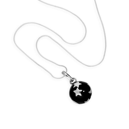 Sterling Silver Black Night Sky Pendant w Moon & Stars on Chain 14 - 22 Inches