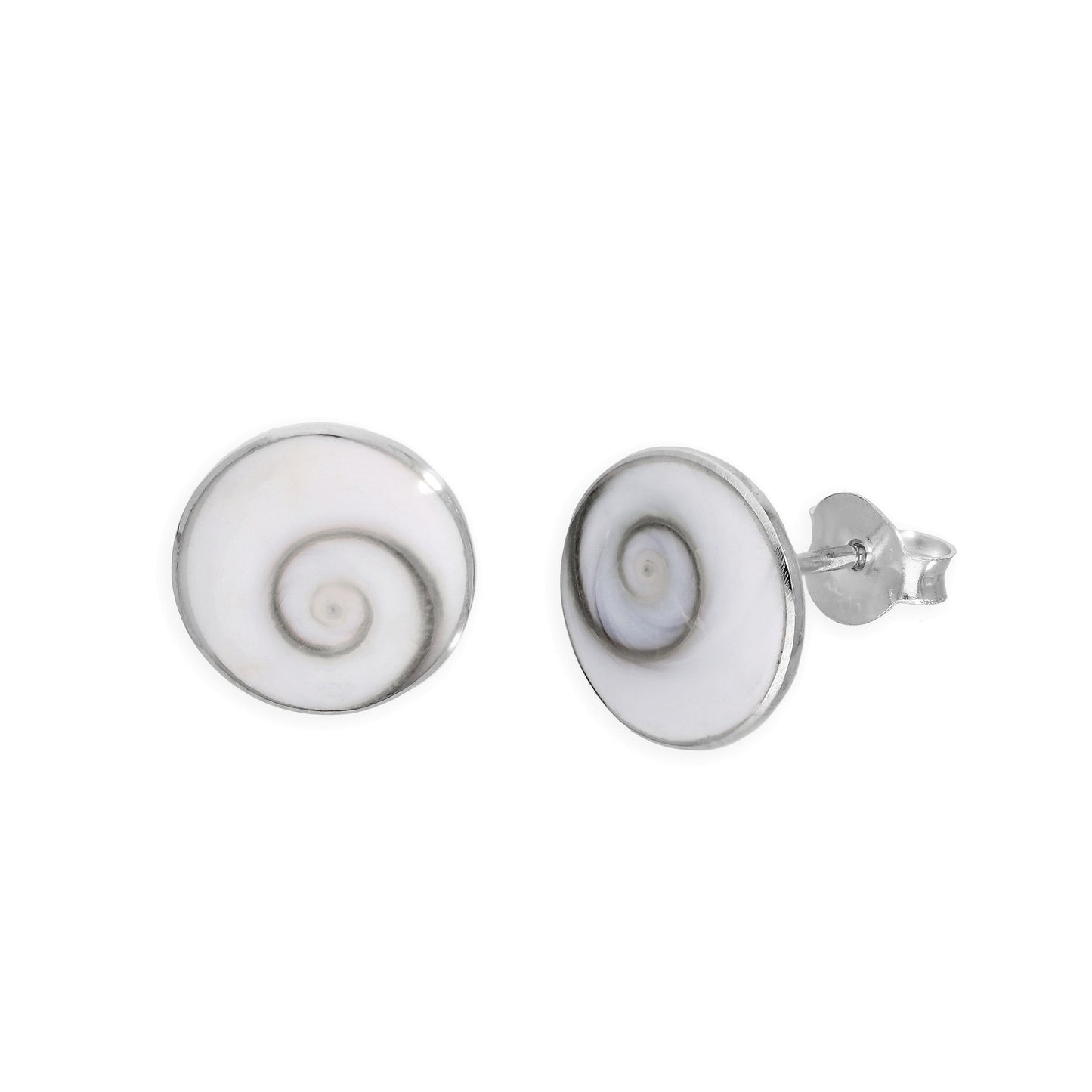 Sterling Silver & White Enamel Shell Swirl Stud Earrings
