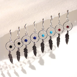 Sterling Silver Dreamcatcher Dangle Drop Earrings Agate Turquoise Garnet Lapis