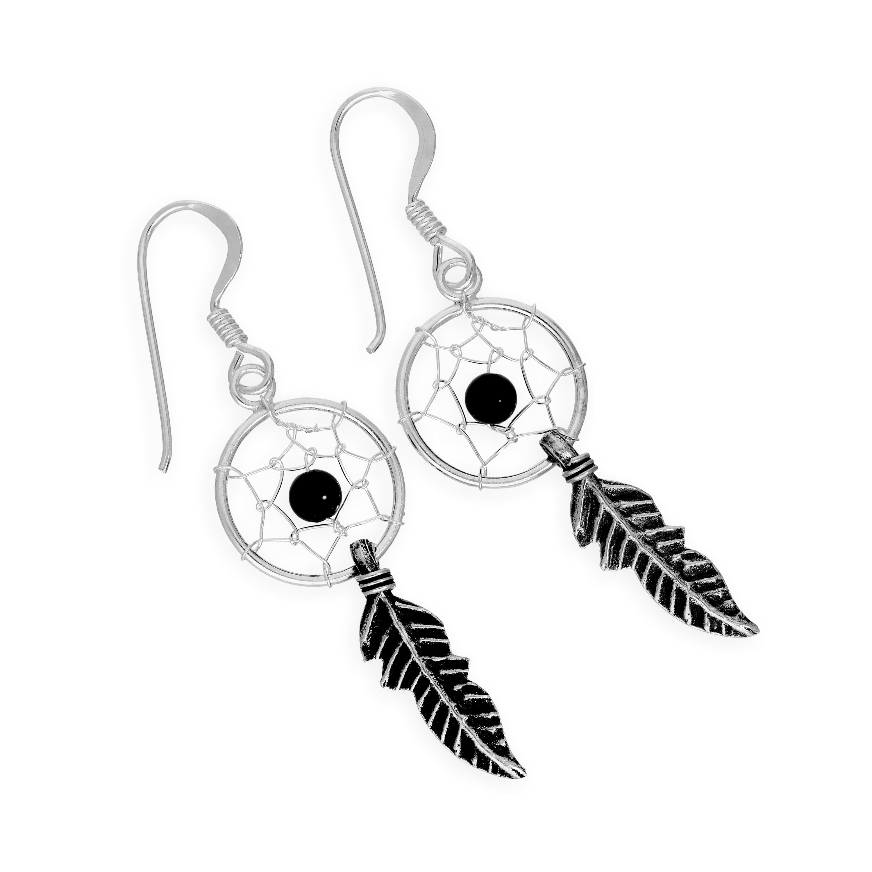 Sterling Silver Dreamcatcher Dangle Drop Earrings Agate Turquoise Garnet Lapis