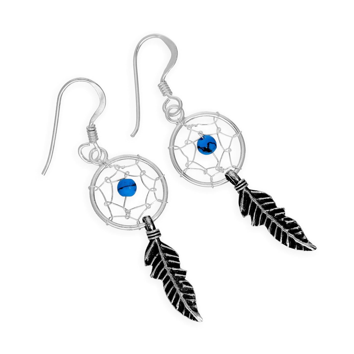 Sterling Silver Dreamcatcher Dangle Drop Earrings Agate Turquoise Garnet Lapis